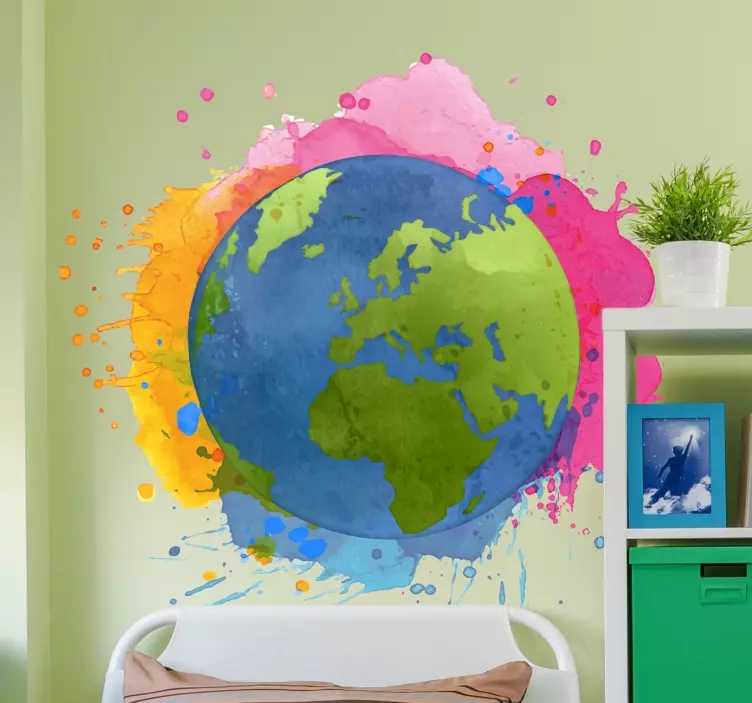 Planet earth watercolor splash world map  decal - TenStickers