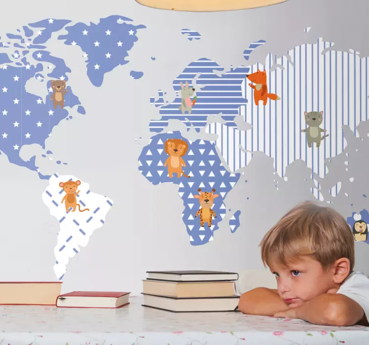 Illustrated animal map world map decal for wall - TenStickers