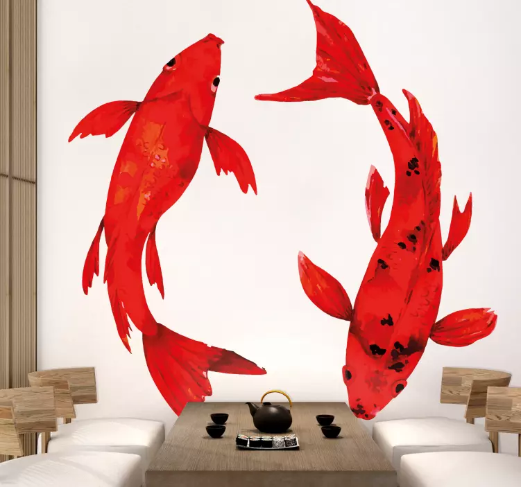 Playful Red Koi fish sticker - TenStickers