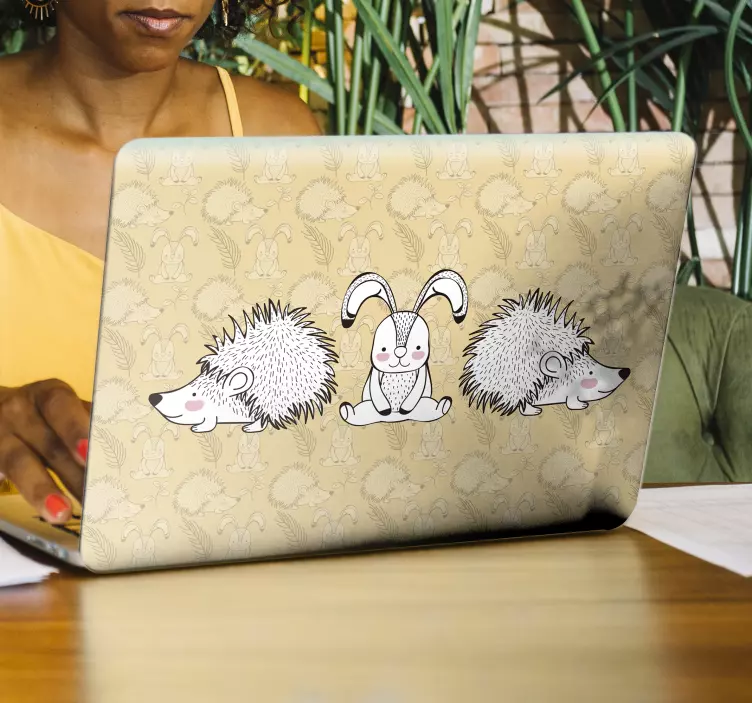 Porcupine and rabbits  laptop sticker - TenStickers