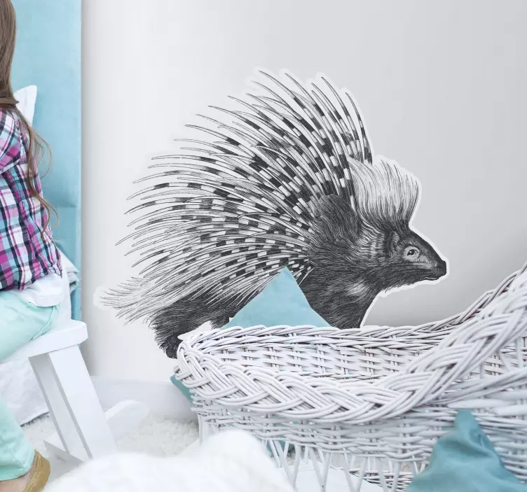 Porcupine art black and white wall sticker - TenStickers