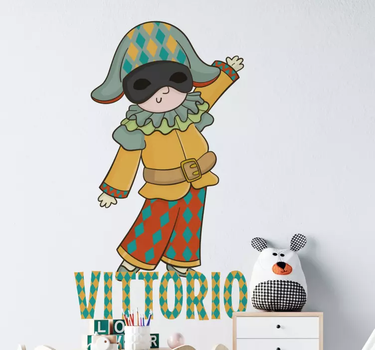 Pulcinella Italian character illustration decal - TenStickers