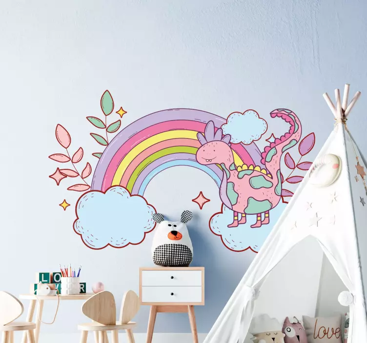 Rainbow colors dinosaur wall sticker - TenStickers