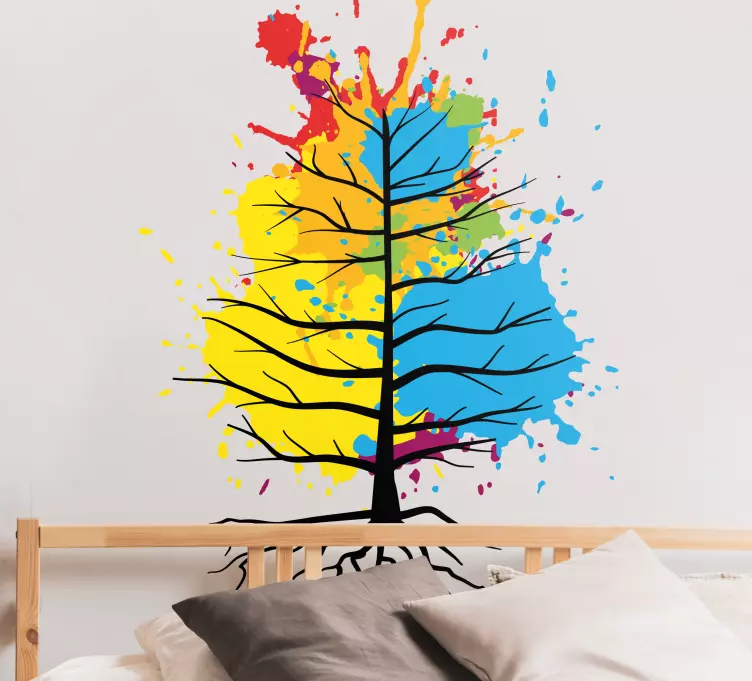 Rainbow watercolor tree design Bedroom Sticker - TenStickers
