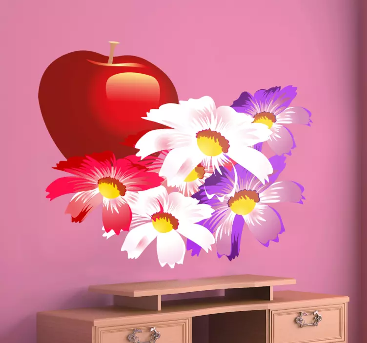 Red Apple & Flowers Fridge Sticker - TenStickers