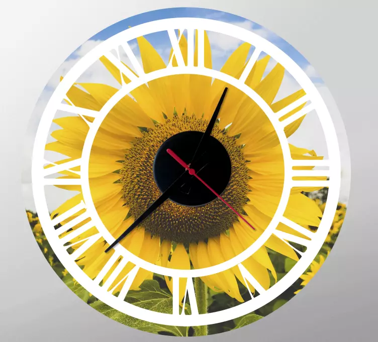 Roman numbers with sunflowers clock sticker - TenStickers