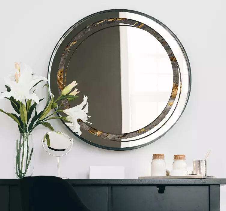 Round mirror frame stone texture mirror sticker - TenStickers