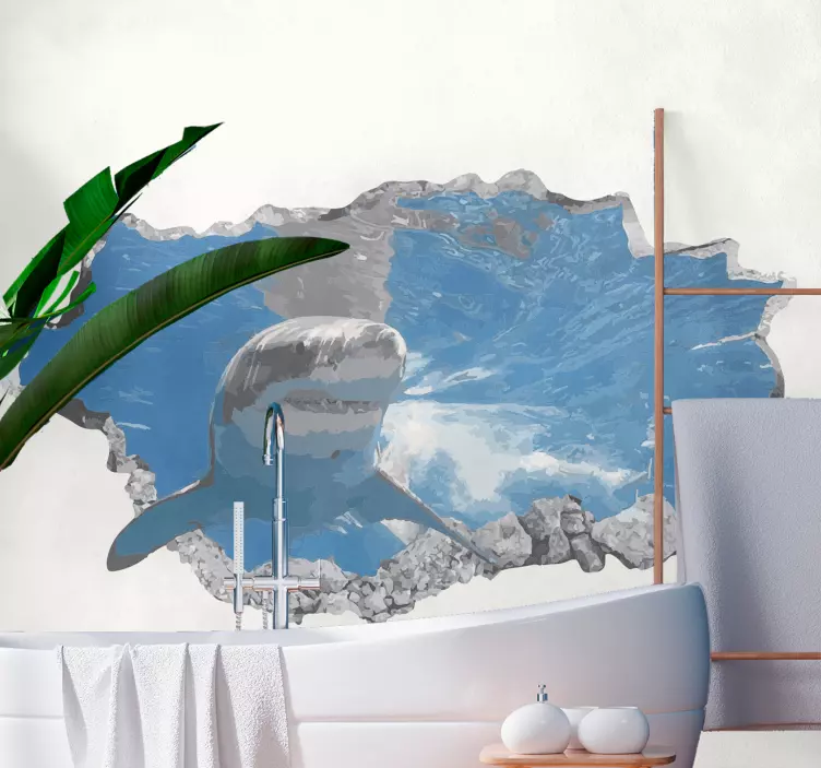 Shark traversing wall fish sticker - TenStickers