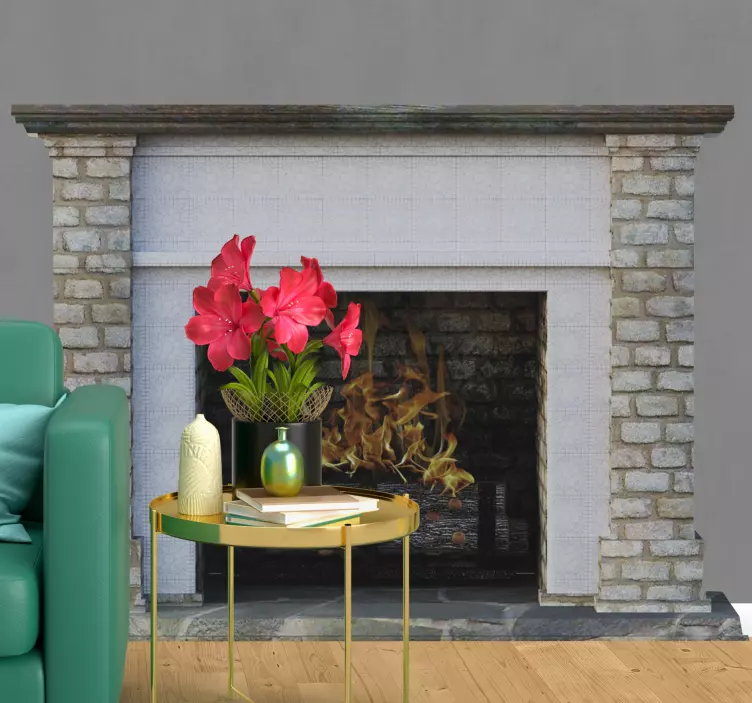 Stone texture fireplace 3D Sticker - TenStickers