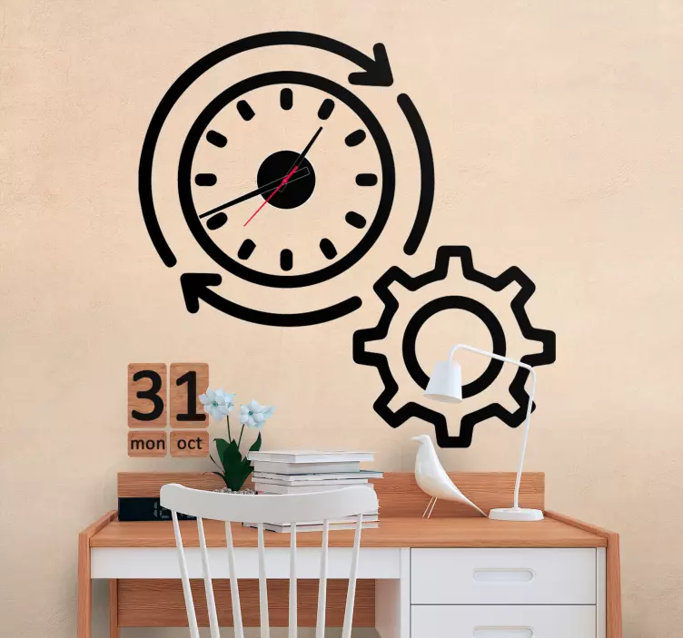 Turning gear design clock wall sticker - TenStickers