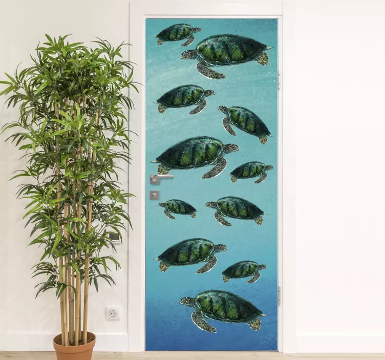 Turtle under sea door decal - TenStickers