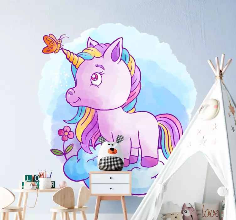 Unicorn with butterfly and rainbow decal - TenStickers