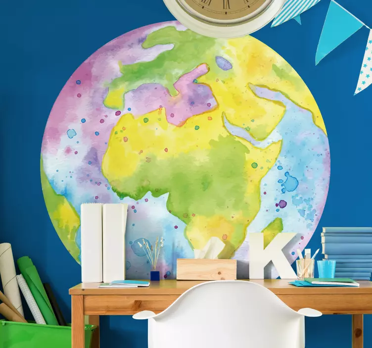 Watercolor world map world map wall sticker - TenStickers