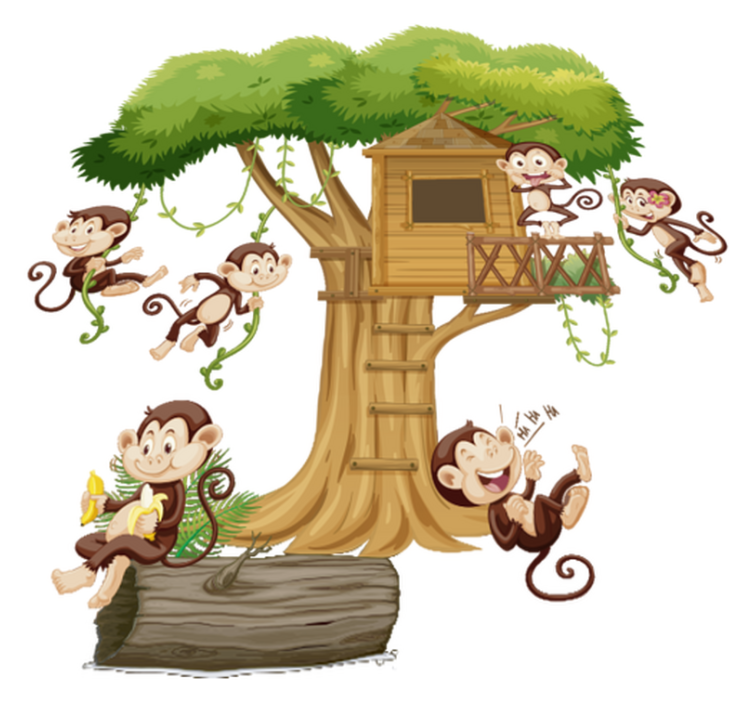 Animal vinyl rug monkeys in a treehouse - TenStickers