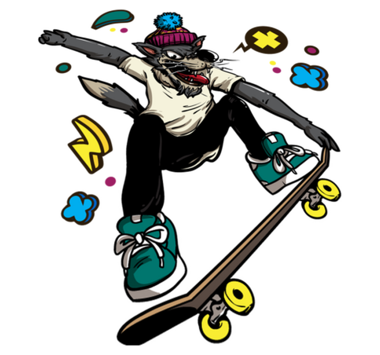 Animal vinyl rug wolf on skate - TenStickers