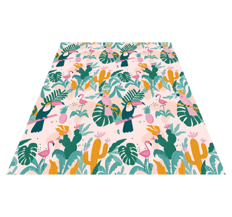 Green birds and leaves on pink animal vinyl rug - TenStickers