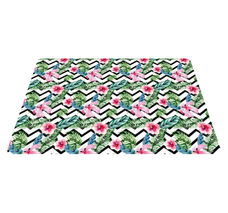 Floral vinyl rug in green tropical zigzag pattern - TenStickers