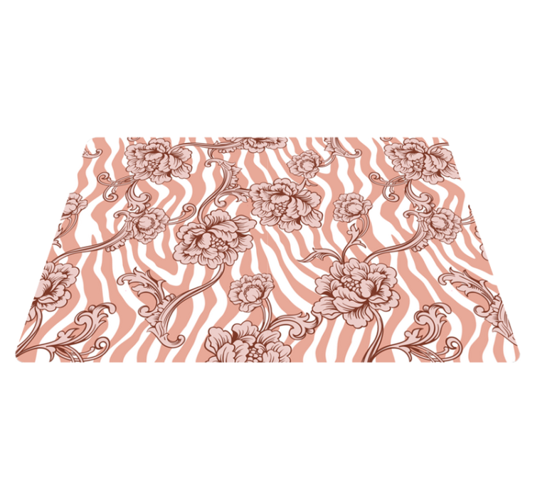Floral vinyl rug with coral zebra print flowers - TenStickers