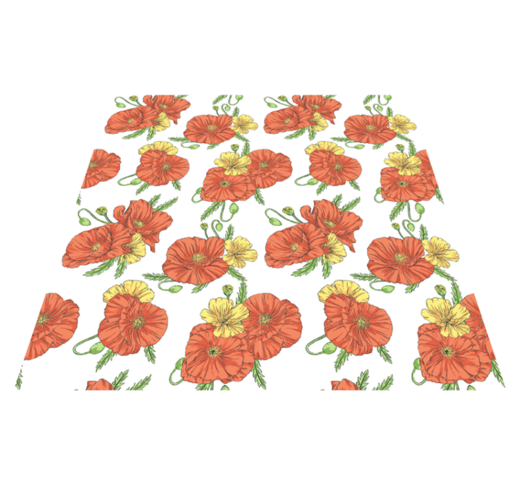 Floral vinyl rug with poppy flowers on white - TenStickers