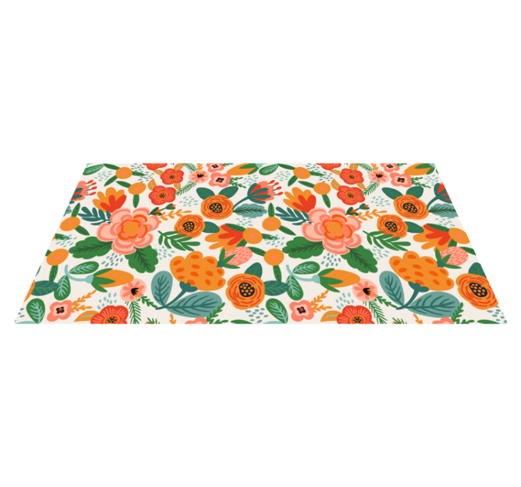 Floral vinyl rug in red and orange folk style - TenStickers