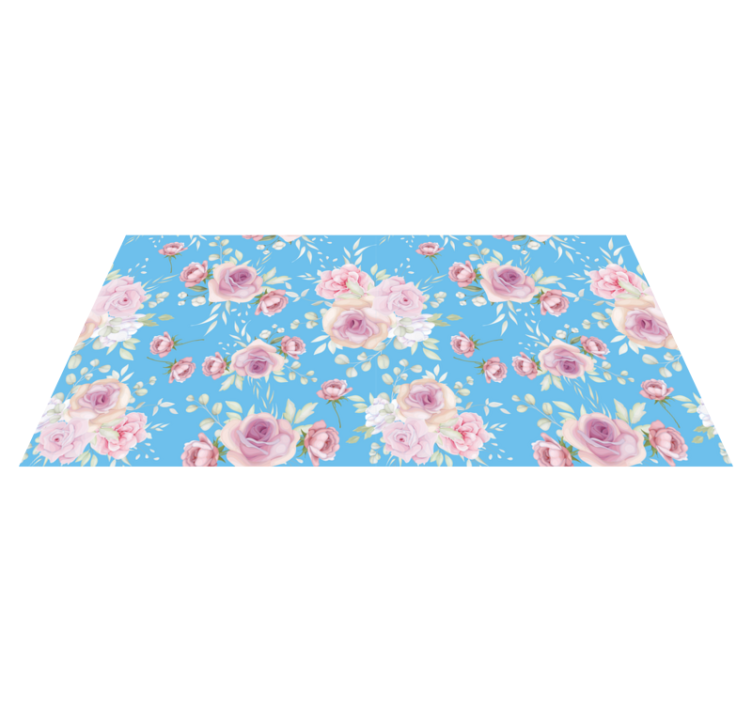 Floral vinyl rug with roses on blue background - TenStickers