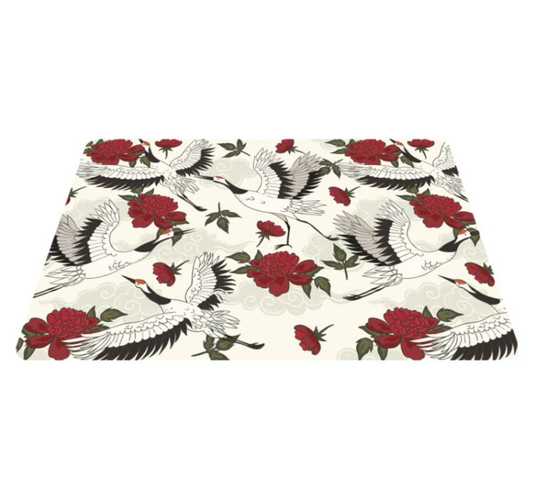 Floral vinyl rug with soothing earth tone bird design - TenStickers