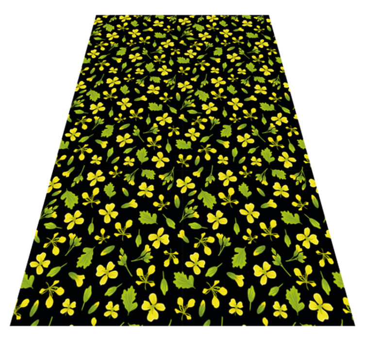 Floral vinyl rug with yellow flowers on black background - TenStickers