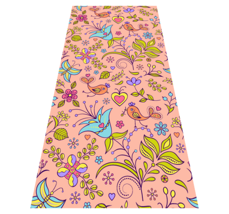 Floral vinyl rug with bird and butterfly pattern - TenStickers