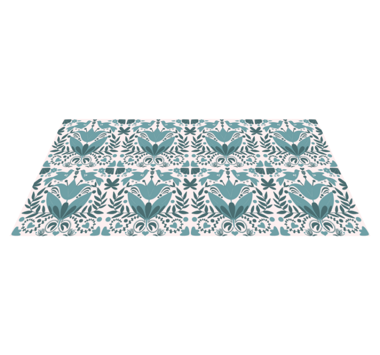 Floral vinyl rug with blue bird folk art pattern - TenStickers