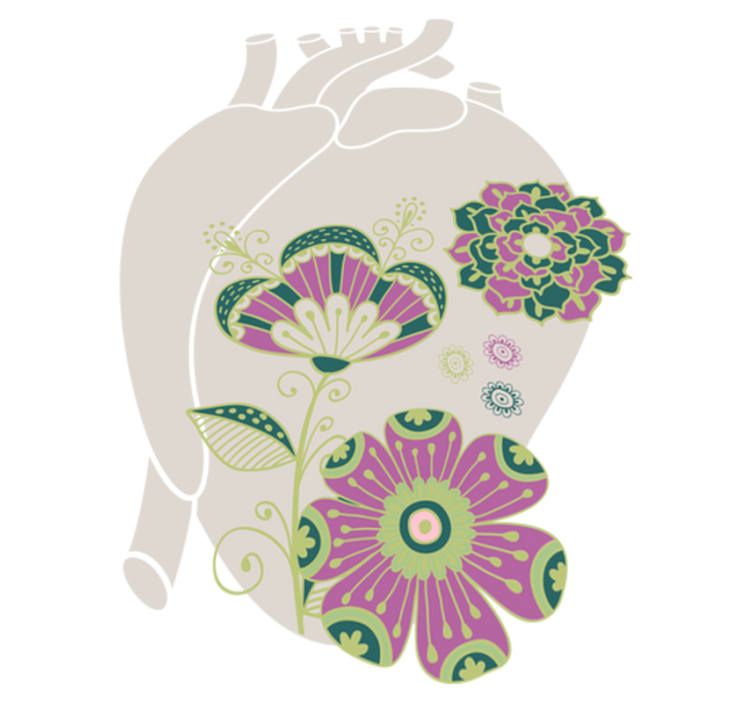 Floral vinyl rug anatomic heart with red flowers - TenStickers