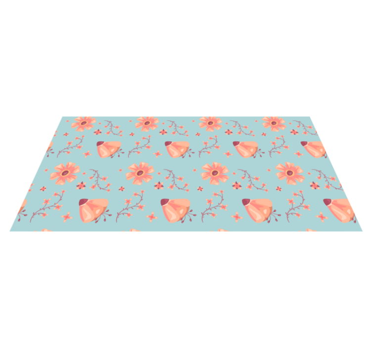 Floral vinyl rug with orange flowers on blue - TenStickers