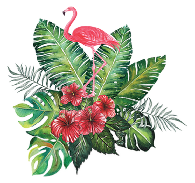 Floral vinyl rug with large tropical flamingo - TenStickers