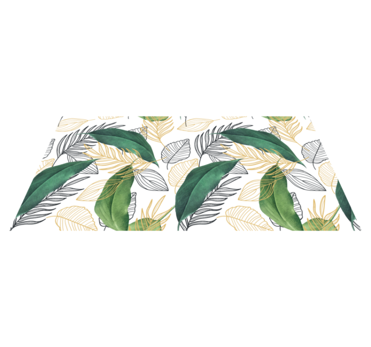 Floral vinyl rug with green and gold leaf art - TenStickers