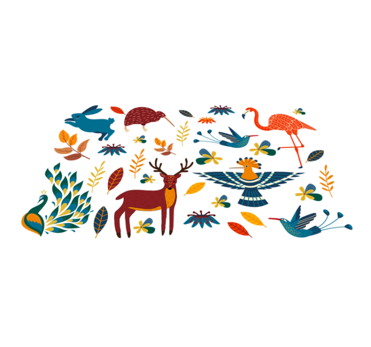 Floral vinyl rug with tengango style flora and fauna - TenStickers