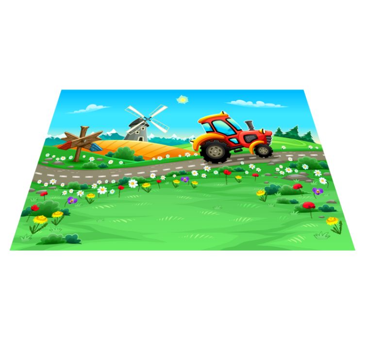 Playful Tractor Scene kids vinyl rug - TenStickers