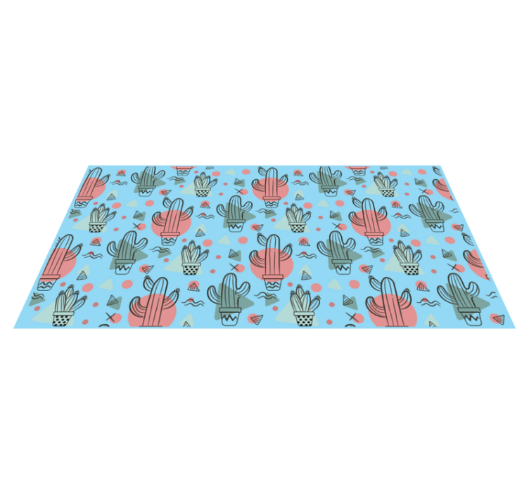 Blue cactus pattern kitchen vinyl rug - TenStickers