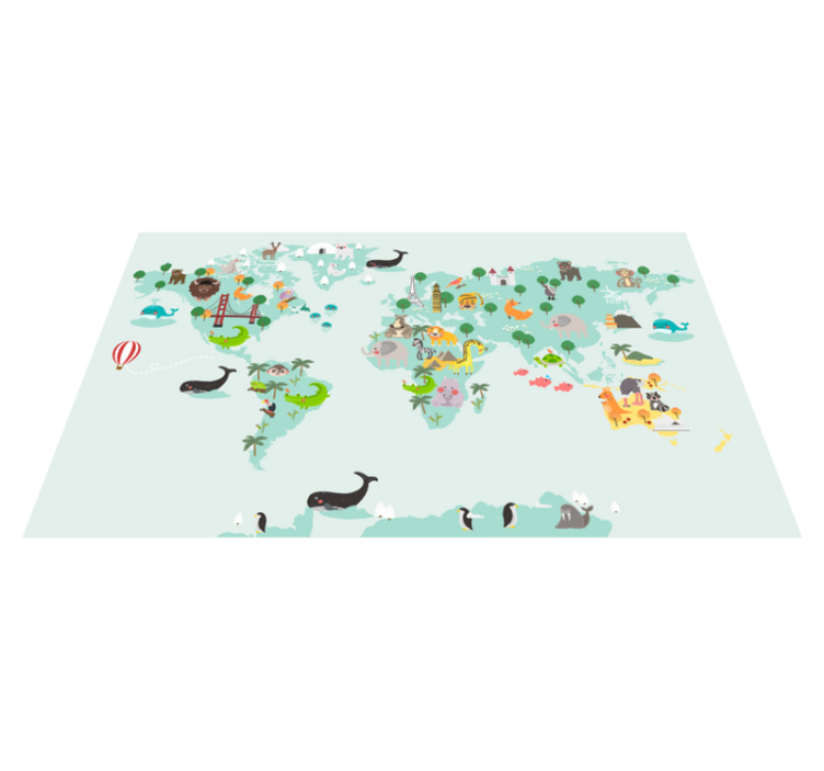 Nordic turquese worldmap kids vinyl rug - TenStickers