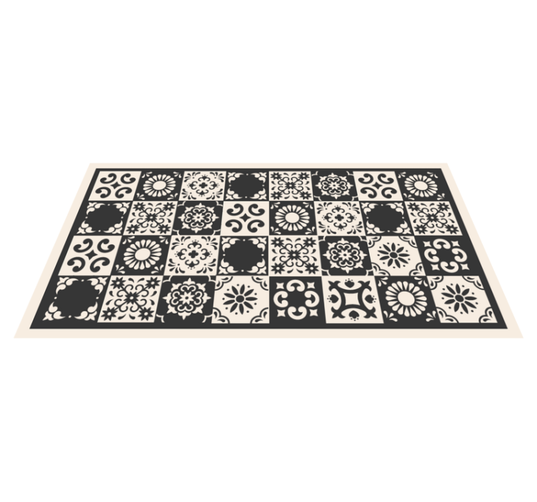 Spanish tiles white and black vinyl rug - TenStickers