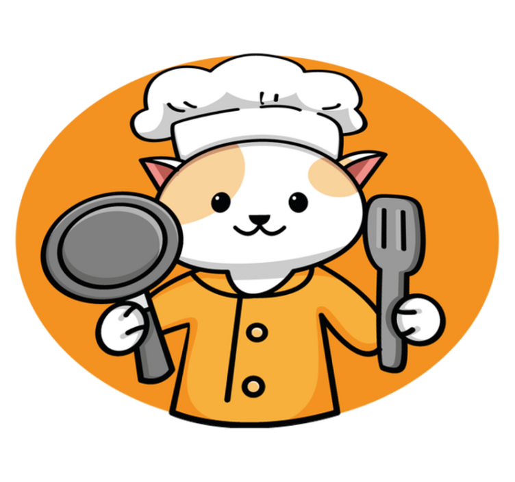 Cute cat chef holding fork and spoon animal rug - TenStickers