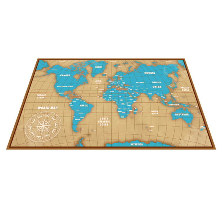 Blue design with countries world map vinyl rug - TenStickers
