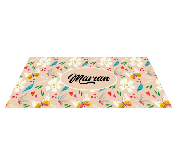 Custom beige floral bedroom vinyl rug - TenStickers