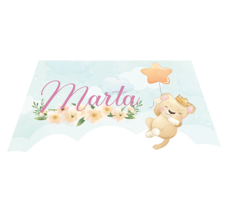 Lion with air balloon and name nursery vinyl rug - TenStickers