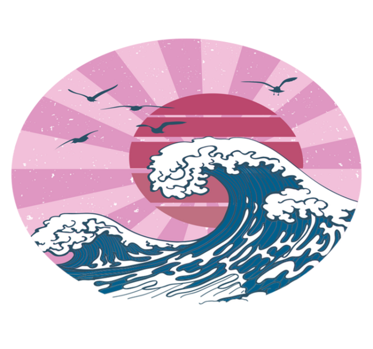 Kanagawa pink wave geometric vinyl rug - TenStickers