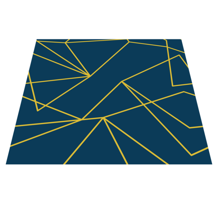 Geometric gold lines blue vinyl rug - TenStickers