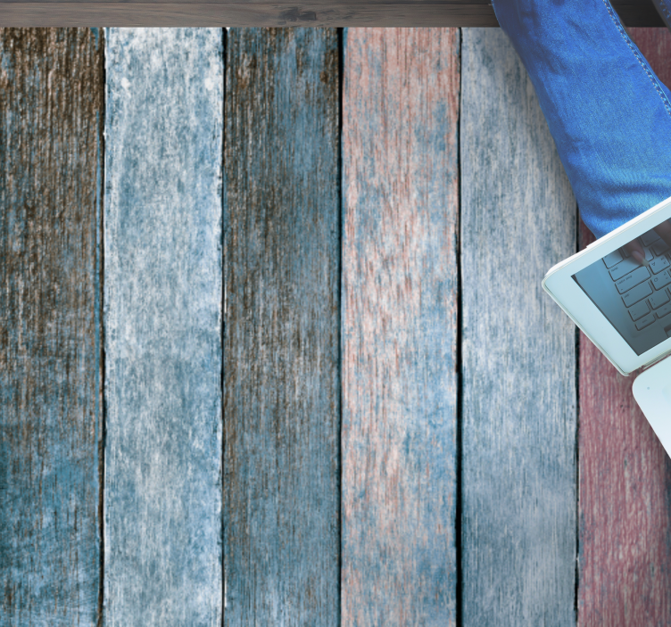 Blue and pink planks wood effect vinyl rug - TenStickers