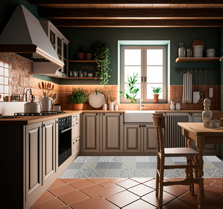 Moroccan style tile effect kitchen vinyl rug - TenStickers