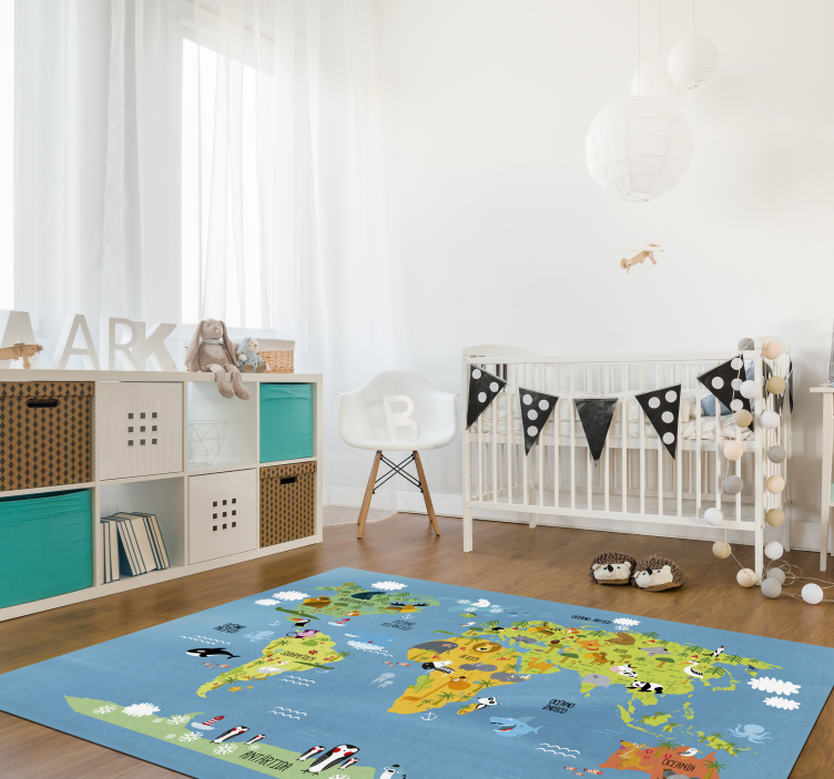 Animal world map kids vinyl rug - TenStickers