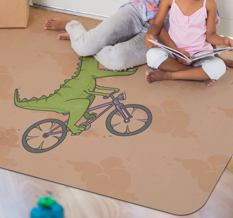 Biking Dinosaur Roar kids vinyl rug - TenStickers