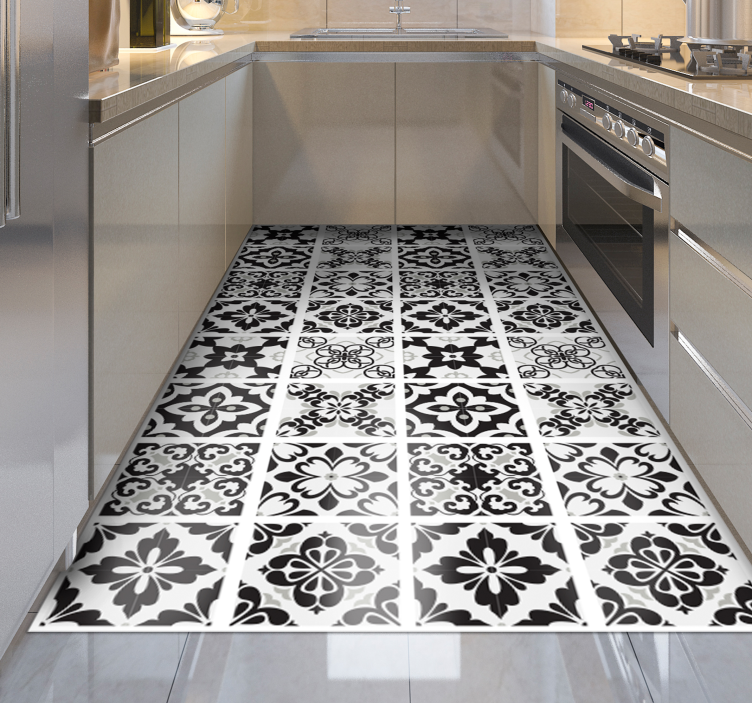 black and white hydraulic tile carpet - TenStickers