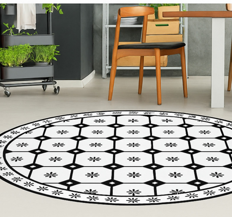 Black-and-White Tile Pattern dining room vinyl rug - TenStickers